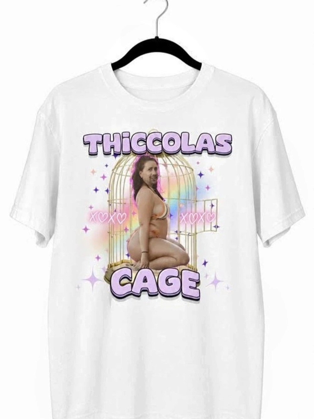 Thiccolas Cage Meme T-Shirt Graphic Tee in White